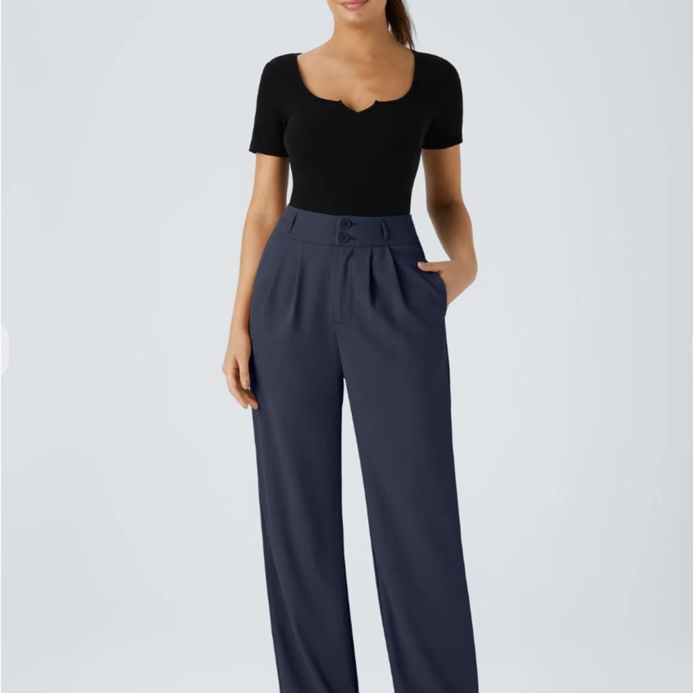 HALARA Blue Wide-Leg Trousers with High-Waisted Design